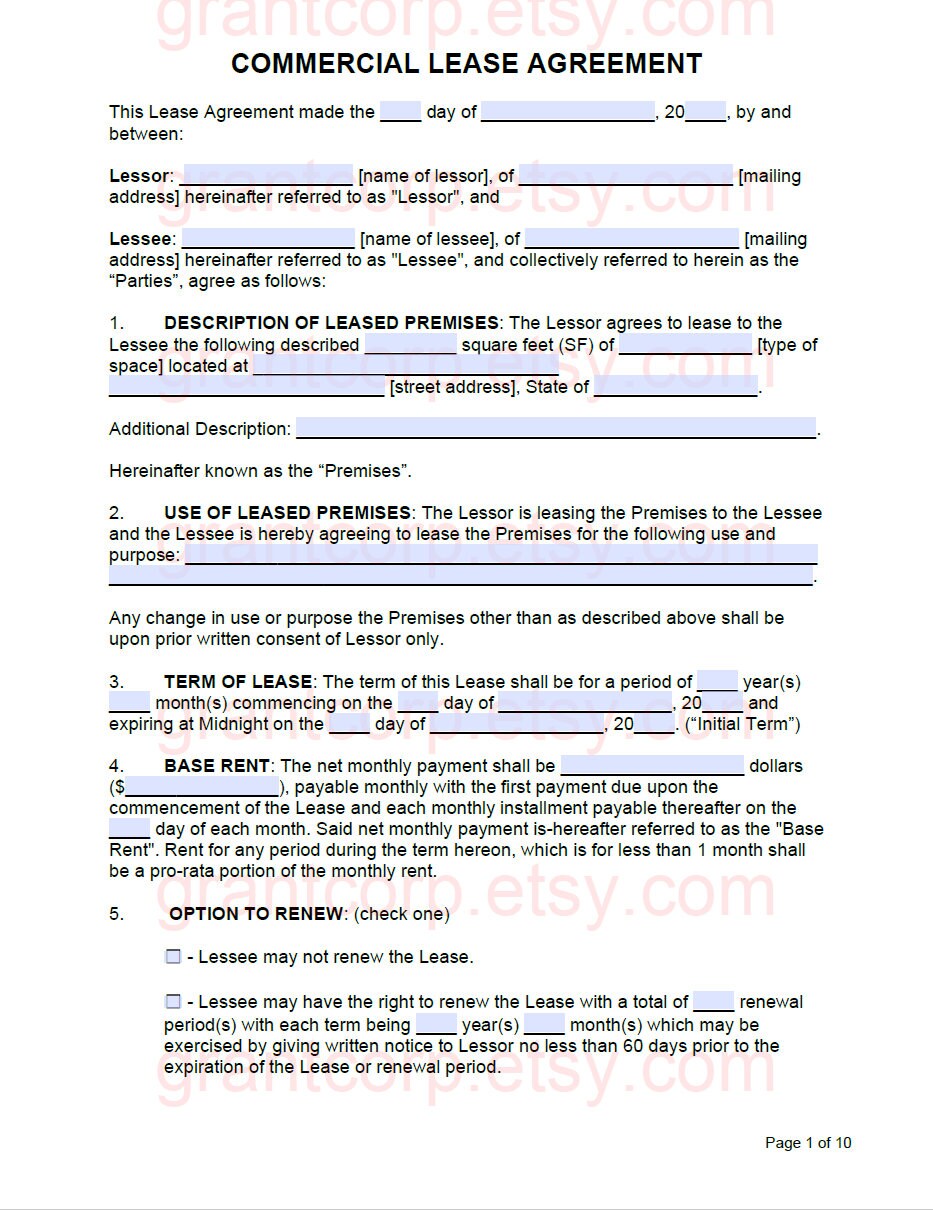 Commercial Lease Agreement Template