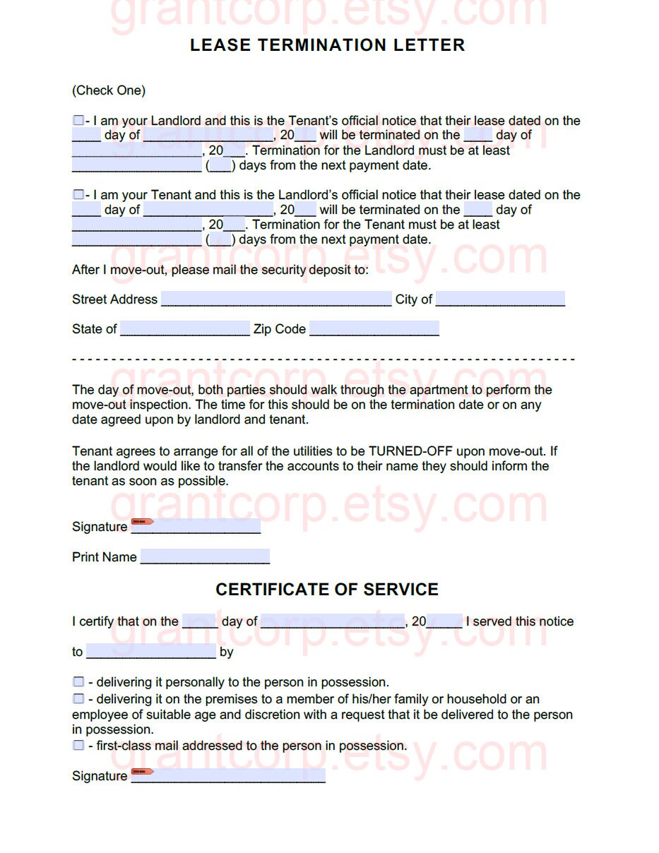 Lease Termination Letter Template | Fillable PDF, Instant Download, End Lease Now