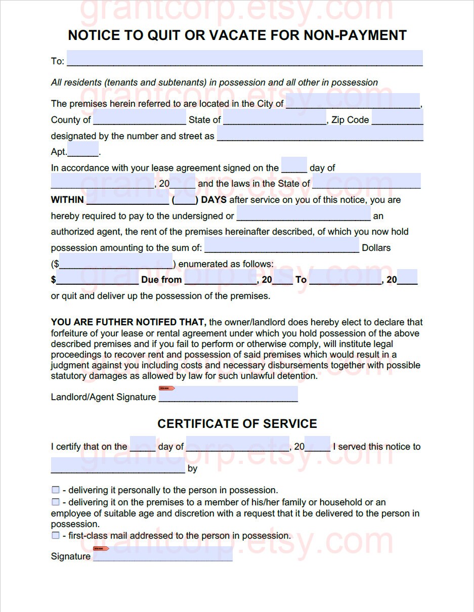 Non-Payment Eviction Notice Template | Fillable PDF, Instant Download