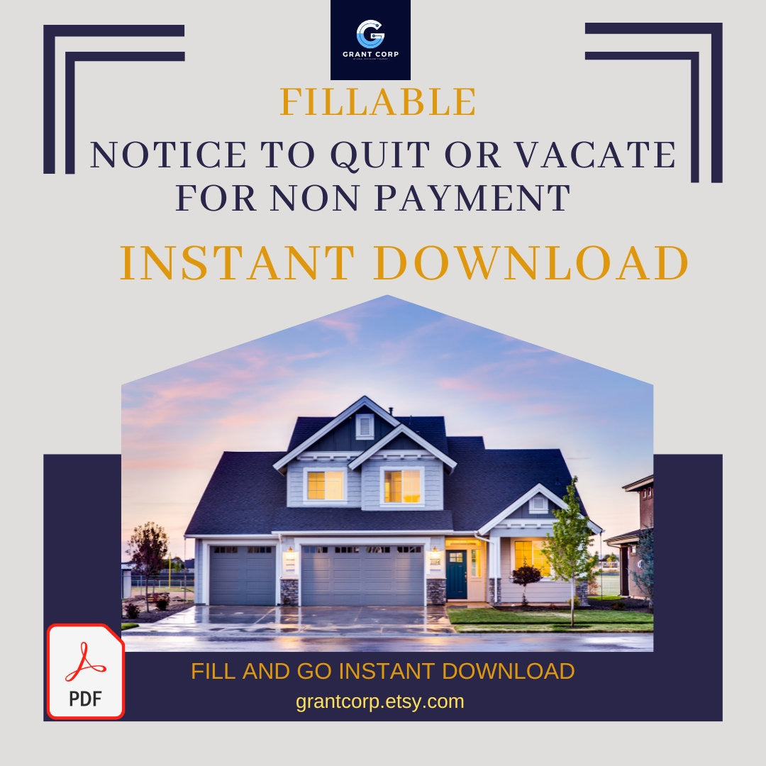 Non-Payment Eviction Notice Template | Fillable PDF, Instant Download