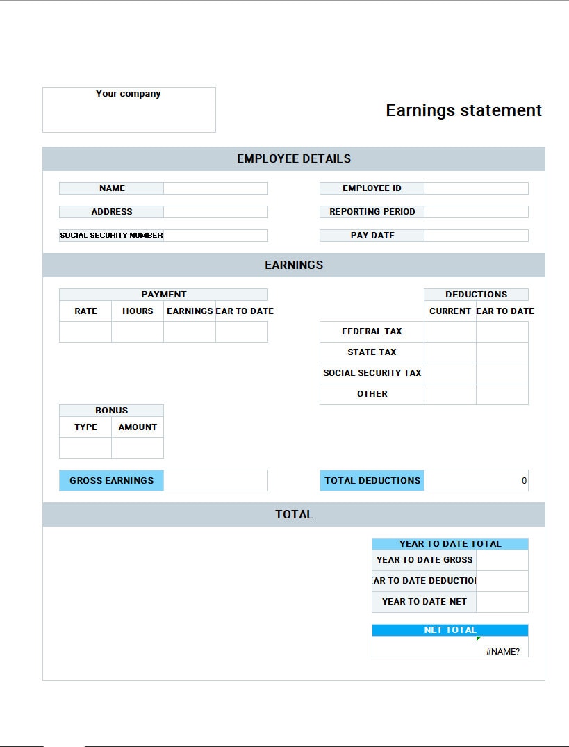 Pay Stub Templates Excel & Word Instant Download Editable