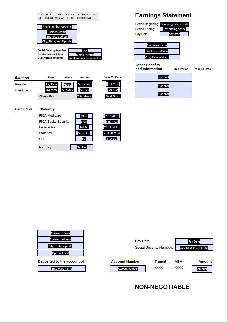 Professional Pay Stub Template For Business Contractors Employees | Fillable Pay Stub Instant Download!